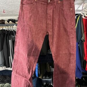 Men's Red Levi’s 501 shrink to fit 42x32 euc hard to find color